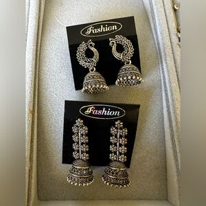 Silver oxidized Jhumka Earrings Set